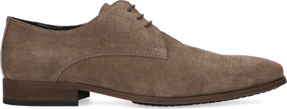 Manfield - Heren - Taupe suède veterschoenen - Maat 40
