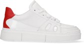 Sacha - Dames - Witte leren sneakers met rood detail - Maat 39