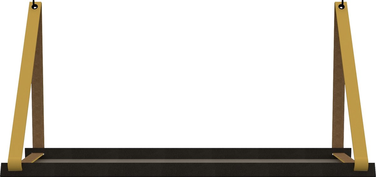 Handles and more Stalen wandplank zwart 70cm + leren plankdragers