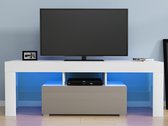 Moderne 130Cm Tv Unit- Tv Tafel Kast Hoogglans Deur Met Rgb Led Verlichting woonkamer Meubels- wit + grijs