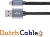 DutchCable Premium series - Mirco USB oplaadkabel 1 meter - Micro USBkabel - Micro USB naar USB A - Grijs Zwart - Katoen mantel - Samsung - Huawei - Android - OnePlus - oplaadkabel - sony - 1