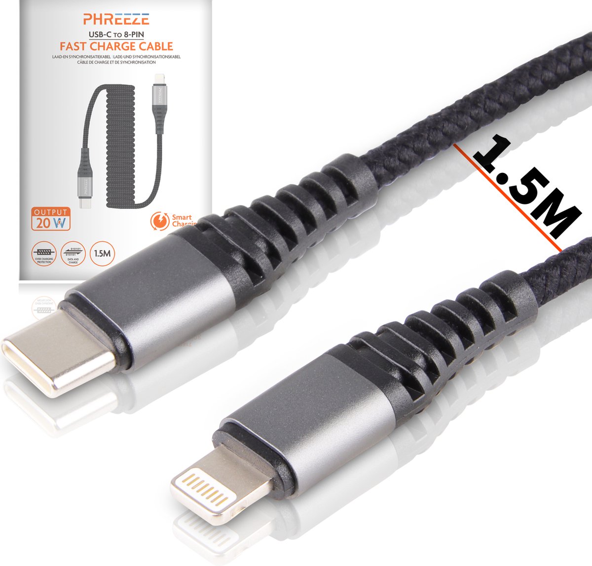 Câble USB-C vers Lightning - Extensible jusqu'à 1,5 m - Câble iPhone  enroulé -... | bol.com