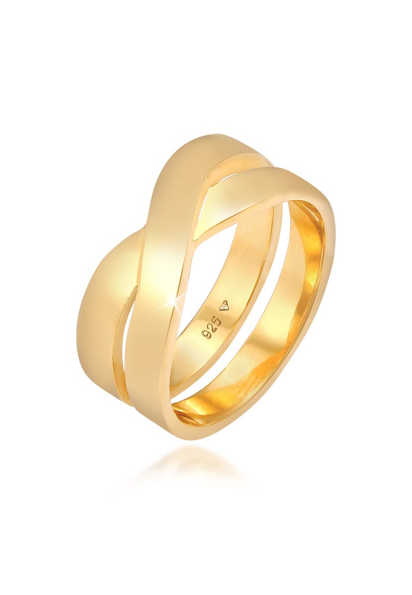 KUZZOI - Ring - Heren Bandring Gekruist Robuust Massief in 925 Sterling Zilver Verguld - Meisjes