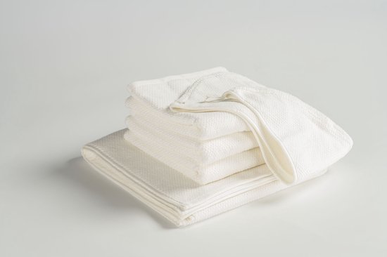 MAROYATHOME - UNO - Ensemble de serviettes - 3 serviettes 50x100 cm , 1 serviette de bain 70x140 cm , 1 serviette cheveux 26x54 cm - Coton bio et Fairtrade - Off White cassé