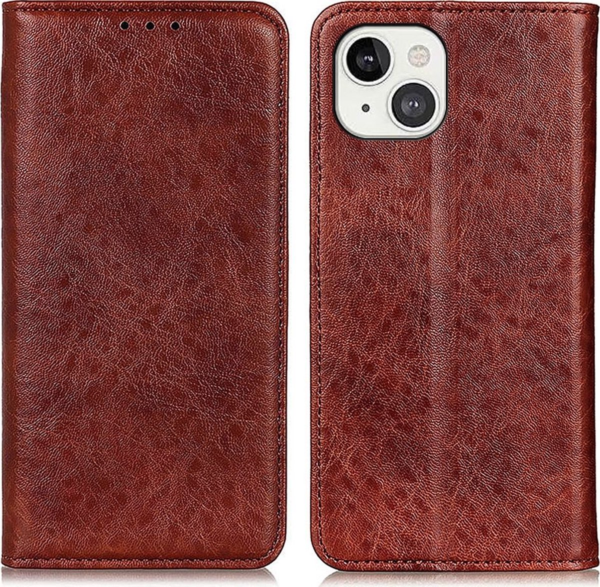Mobigear Telefoonhoesje geschikt voor Apple iPhone 13 Hoesje | Mobigear Classic Elegance Bookcase Portemonnee | Pasjeshouder voor 2 Pasjes | Telefoonhoesje voor Pinpas / OV Kaart / Rijbewijs - Bruin