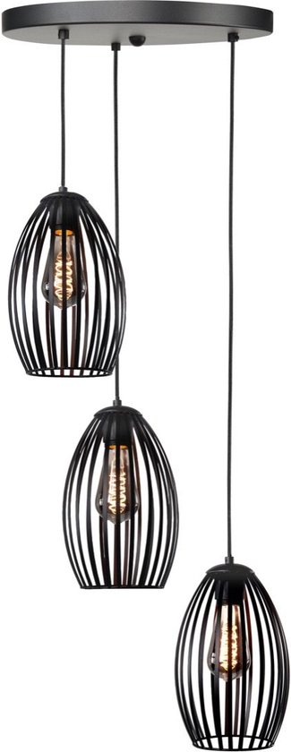 Highlight draad hanglamp Gabbia 3L rond - zwart