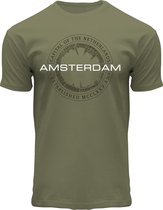 Fox Originals Circle Skyline T-shirt Amsterdam Heren & Dames Katoen Army Groen Maat XXL