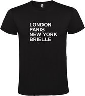 Zwart t-shirt met " London, Paris , New York, Brielle " print Wit size XXXL