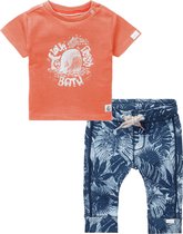 Noppies - Kledingset - 2delig - broek blauw met prints en shirt oranje - Maat 92