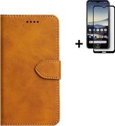 Hoesje Nokia C30 - Screenprotector Nokia C30 - Wallet Bookcase Cognac Bruin + Full Screenprotector