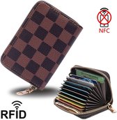 RFID  Portemonnee met rits PU-leder brown square / Creditcardhouder-Pasjeshouder met RFID anti-skim functie / waaier dames - heren portemonnee. portemonnee.