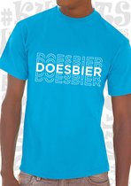 DOESBIER heren t-shirt - Azuur blauw met wit - Maat L - korte mouwen - grappige teksten - leuke shirtjes - humor - quotes - kwoots - kado - cadeau - Mag ik bestellen