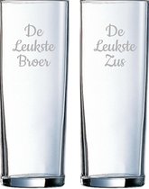 Gegraveerde longdrinkglas 31cl De Leukste Broer-De Leukste Zus