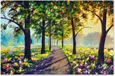 Graphic Message - Peinture de Jardin sur toile Plein air - Chemin d'arbre avec Fleurs - Paysage - Extérieur