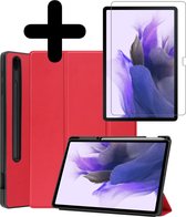 Samsung Tab S7 FE Hoes Hoesje Book Case Met Screenprotector En Uitsparing S Pen - Samsung Galaxy Tab S7 FE Hoes Cover 12,4 Inch Screenprotector - Rood