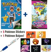 Pokémon Spelletjesboek + Pokémon Boosterpack Sword & Shield Fusion Strike (10 Pokemon Kaarten) + Pokémon Balpen + 5 Pokémon Stickers {Speelgoed voor kinderen jongens meisjes - Pokemon GO Swor