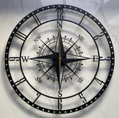Metalium Concept - Wandklok zwart - metalen klok – 45 cm diameter - kompas  - Ø45 cm - wandklok industrieel
