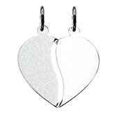 Vriendschapshartje® Breekhartje gematteerd en glad zilver - hart hanger - gepersonaliseerd breekhart - inclusief graveren