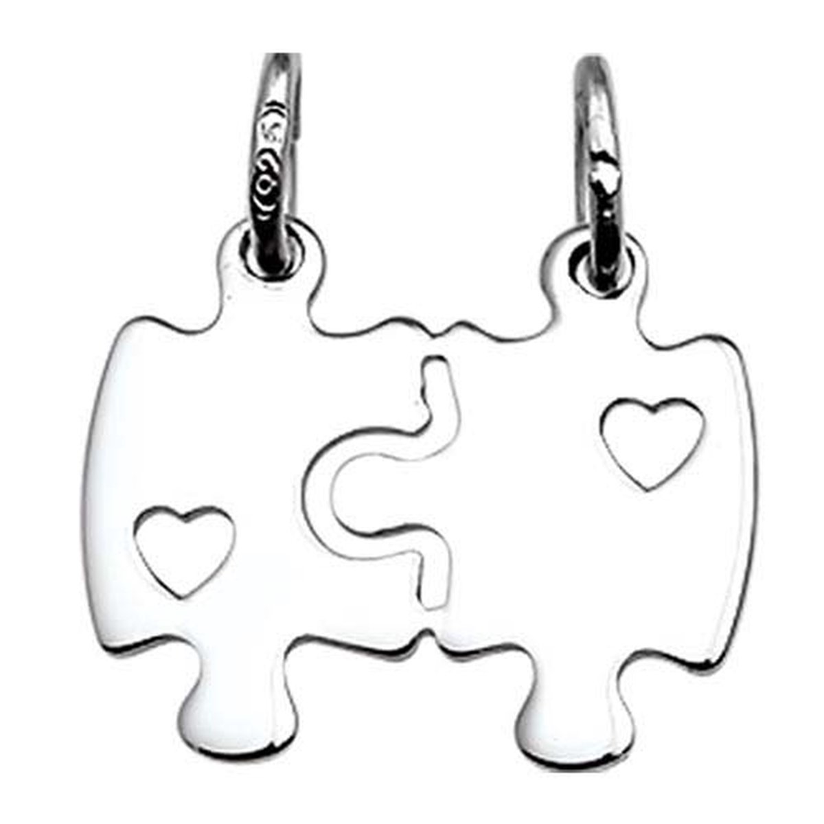 Vriendschapshartje® Breekplaatje puzzelstukjes met hartjes zilver - hart hanger - puzzel - gepersonaliseerd breekhart - inclusief graveren