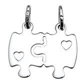 Vriendschapshartje® Breekplaatje puzzelstukjes met hartjes zilver - hart hanger - puzzel - gepersonaliseerd breekhart - inclusief graveren