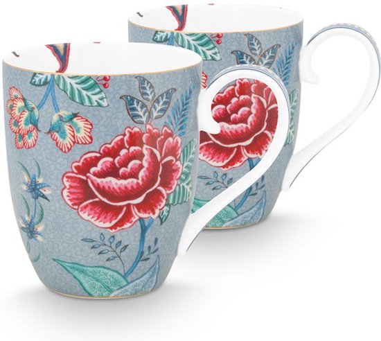 Foto: Pip studio flower festival set van 2 mokken xl lichtblauw 450ml