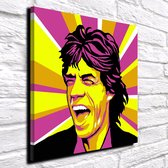 Pop Art  Mick Jagger XL Acrylglas - 120 x 120 cm op Acrylaat glas + Inox Spacers / RVS afstandhouders - Popart Wanddecoratie