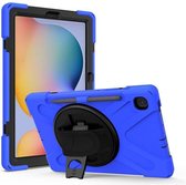 Case2go - Tablet Hoes geschikt voor Samsung Galaxy Tab S8 Plus - 12.4 Inch - Hand Strap Armor Case Met Pencil Houder - Blauw