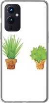 Geschikt voor OnePlus 9 hoesje - Bloempot - Waterverf - Planten - Siliconen Telefoonhoesje