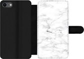 Bookcase Geschikt voor iPhone SE 2020 telefoonhoesje - Marmer print - Wit - Grijs - Met vakjes - Wallet case met magneetsluiting