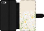 Bookcase Geschikt voor iPhone SE 2020 telefoonhoesje - Bloem - Patroon - Geel - Met vakjes - Wallet case met magneetsluiting