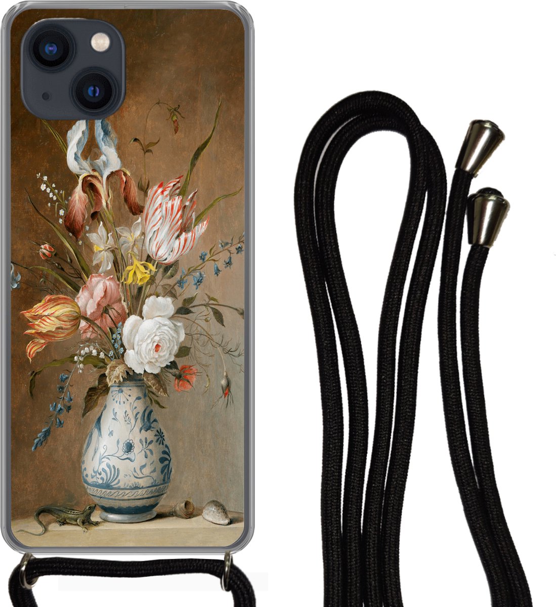 Telefoonkoord - Telefoonketting - Telefoonhoesje Geschikt voor iPhone 13 - Bloemstilleven - Oude meesters - Schilderij - Siliconen - Crossbody - Telefoonhoesje met koord Telefoonhoesje