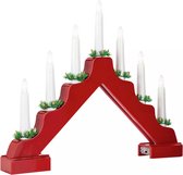 Kerstkandelaar rood wit gelakt hout 7 lampjes - 40x32 centimeter