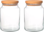 Joy Kitchen set glazen voorraadpotten 890 cc | Set van 2 | houten luchtafsluitende ronde deksels | voorraadpotten glas met deksel | voorraadpotten glas | voorraadpot | keuken voorr