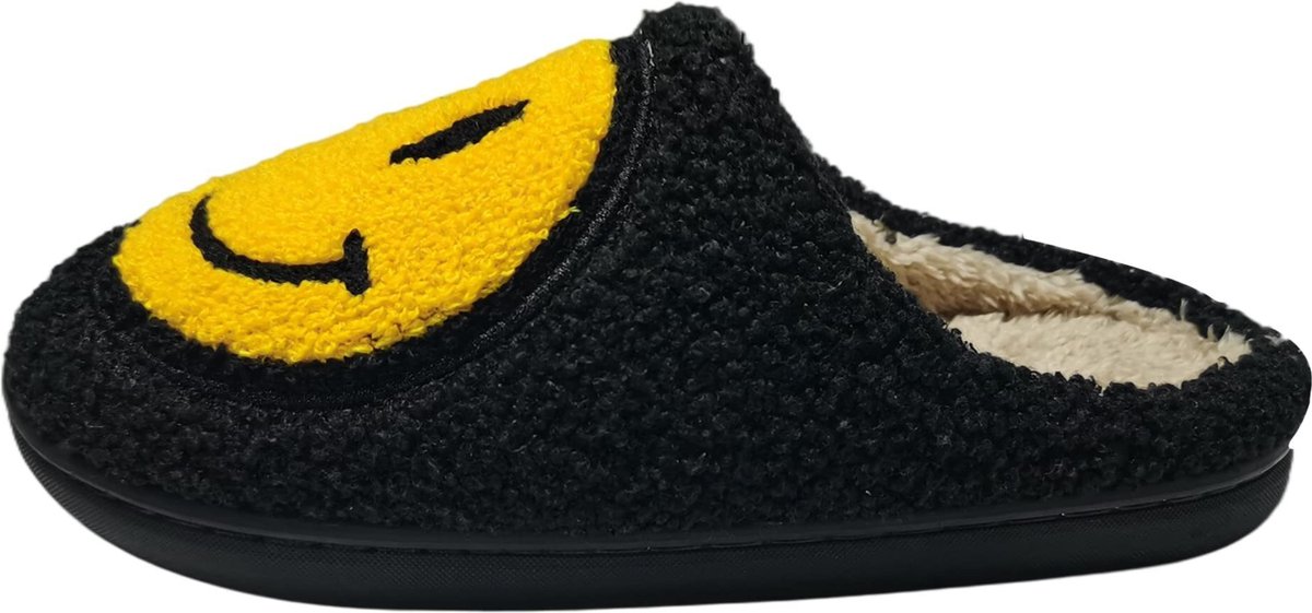 JAXY Smiley Slippers - Smiley Pantoffels - Pantoffels - Smiley Sloffen - Pantoffels Dames en Heren - Sloffen - Sloffen Dames en Heren - Maat 41-42 - Zwart