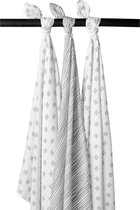 Meyco baby hydrofiele swaddles 3-pack - block/ stripe grijs - 120x120 cm - hydrofiele doek - katoen - wikkeldoek - inbakerdoek - hanndoek - hydrofiele luier - verzorging - baby - p