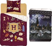 Dekbedovertrek Harry Potter- Logo Hogwarts- Katoen- 1 persoons- 140x200 cm- donker rood , incl. Harry Potter Bedsprei- Deken