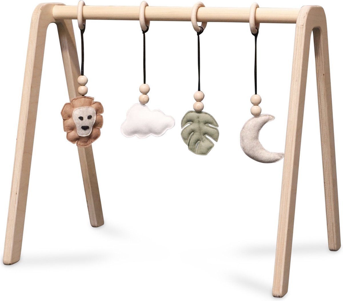 Toddie.nl Toddie Blank houten babygym met jungle hangers speelboog massief hout playgym baby