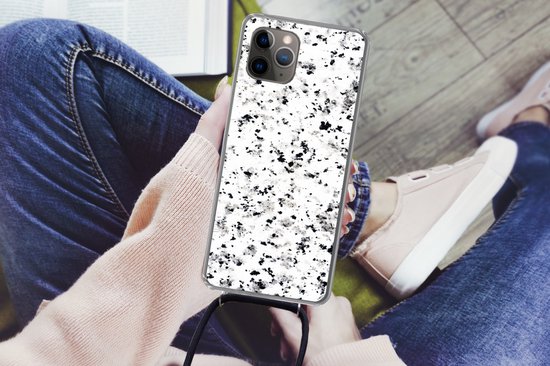 Coque avec cordon iPhone 11 Pro - Imprimé marbré - Pois - Wit - Siliconen - Bandoulière - Coque arrière avec cordon - Coque pour téléphone avec cordon - Coque avec corde