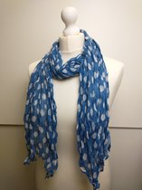 Lange dames sjaal Vicky gestipt motief blauw wit