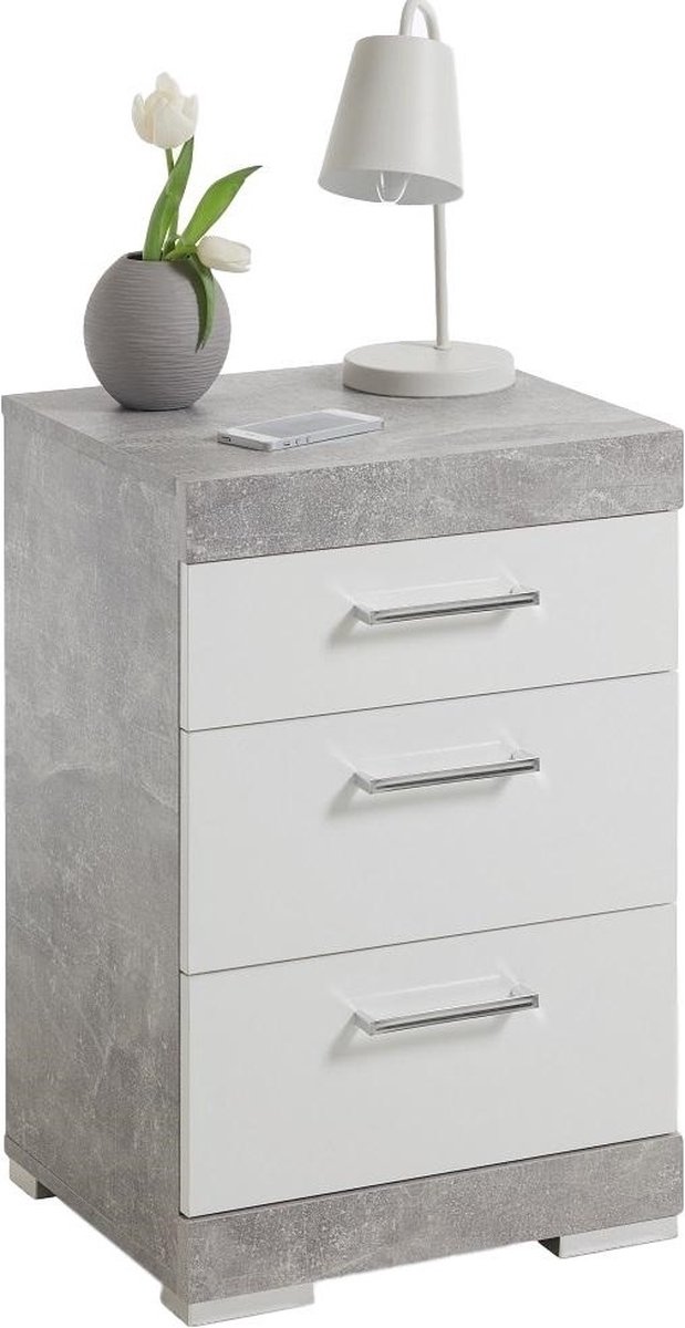 Nachtkastje Bristol 64 cm hoog in grijs beton met wit