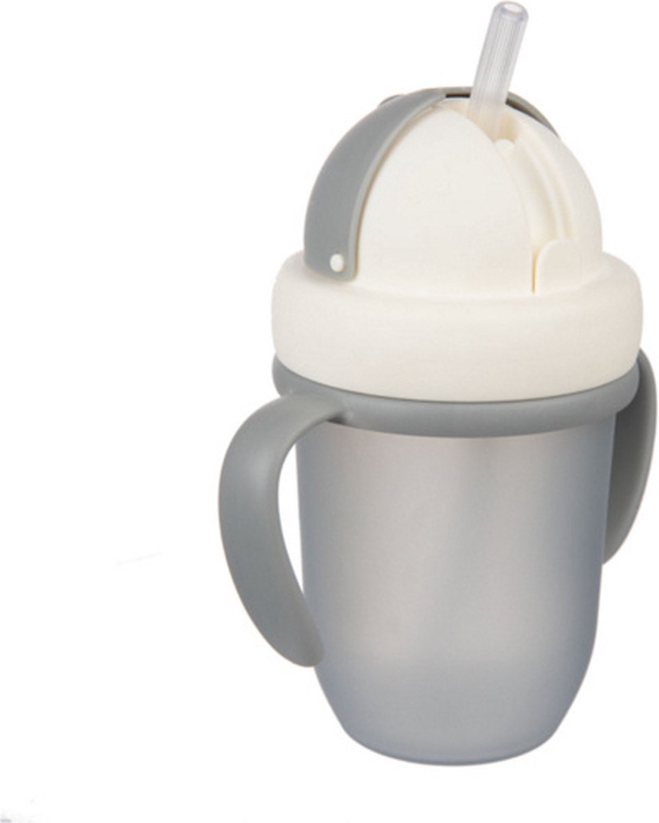 Canpol Babies  MATTE PASTELS mok met opvouwbare siliconen tube 210ml- grijs- 210 ml 9+ manden