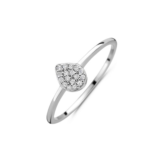 New Bling 9NB-0702-50 Zilveren Ring - Dames - Zirkonia Steentjes - Druppel - 6,6 x 5,5 mm - Maat 50 - Rhodium - Zilver