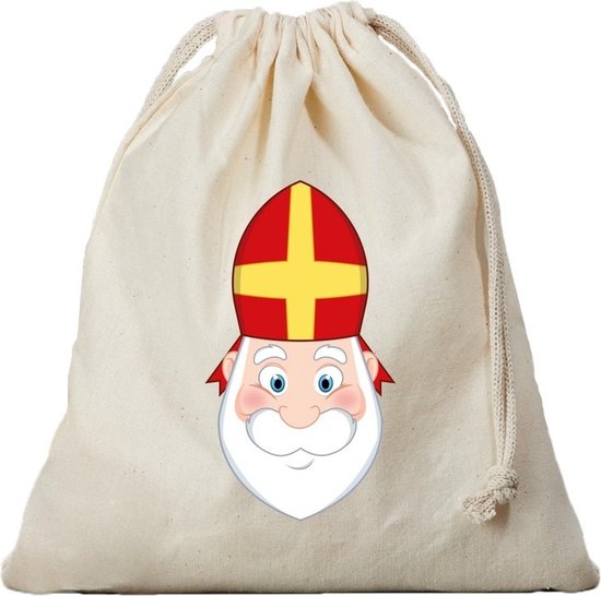 Foto: 1x katoenen cadeautasje strooizak met sluitkoord sinterklaas pepernoten zak