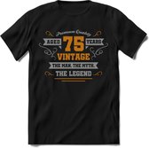 75 Jaar Legend T-Shirt | Goud - Zilver | Grappig Verjaardag Cadeau | Dames - Heren | - Zwart - S