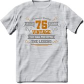 75 Jaar Legend T-Shirt | Goud - Zilver | Grappig Verjaardag Cadeau | Dames - Heren | - Licht Grijs - Gemaleerd - M