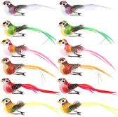 Kunstvogels | 12 Stuks | Met Veren | Clip | Lente | Pasen | Kerstboom | Decoratie | Feestdecoratie