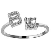Ring Met Letter - Ring Met Steen - Letter Ring - Ring Letter - Initial Ring - Zilver Letter B - Cadeautje voor haar