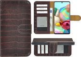 Hoesje Samsung Galaxy A72 - Bookcase - Samsung A72 Wallet Book Case Echt Leer Croco Kastanjebruin Cover