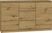 Ladekast - Commode - Eikenkleur - Dressoir - 120 cm - 2 deuren - 3 laden