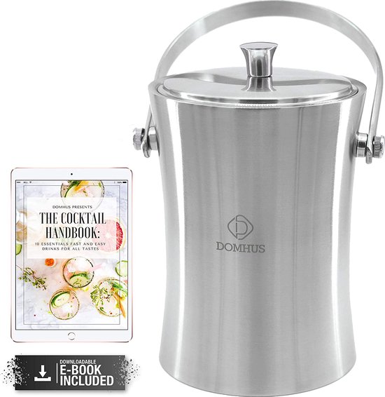 Seau à Glace En Acier Inox 2.0L – Avec Pince, Filtre Et Couvercle – Conservation Jusqu’à 48h – Pour Bar, Fêtes, Pique-nique